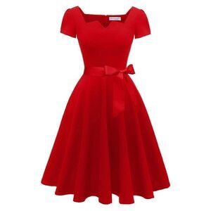 NEW Classic Tea Dress Short Sleeve Swing Cocktail Pockets S